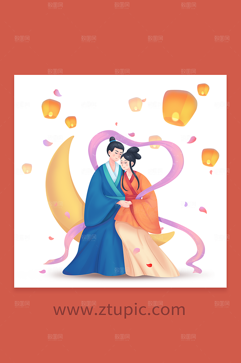 七夕节情比金坚插画设计