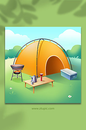 户外野营夏令营物品元素插画设计