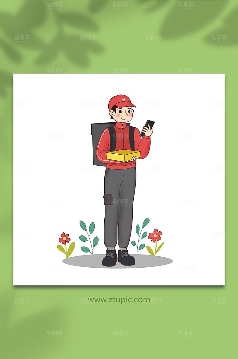 外卖员手绘卡通插画设计