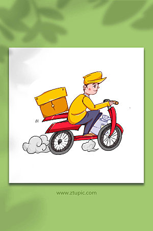 外卖员人物骑摩托车的插画设计
