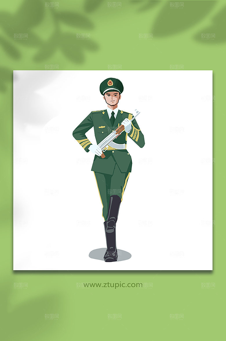 军人陆军正步部队插画设计