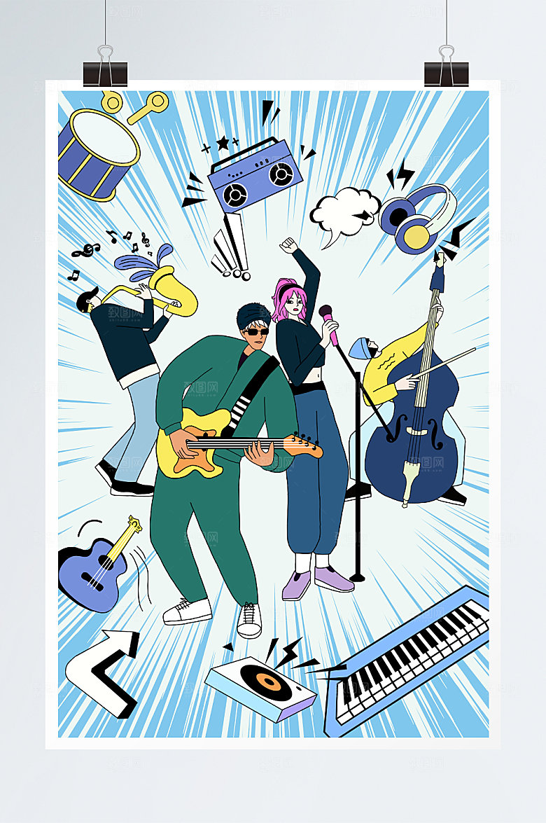 弹奏声乐青年音乐节唱歌插画设计