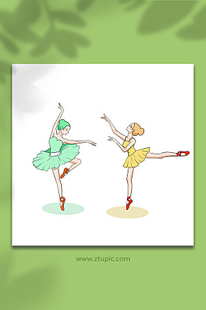 扁平手绘芭蕾舞蹈表演插画素材