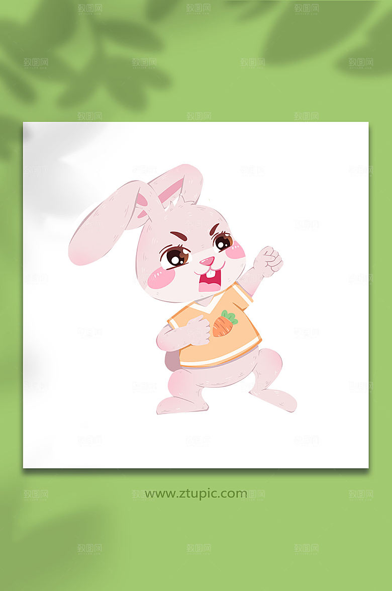 扁平冲鸭比耶兔动物插画素材