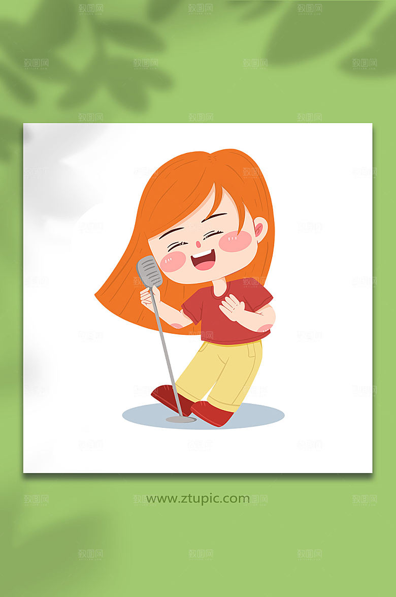 扁平深情唱歌弹奏人物插画设计