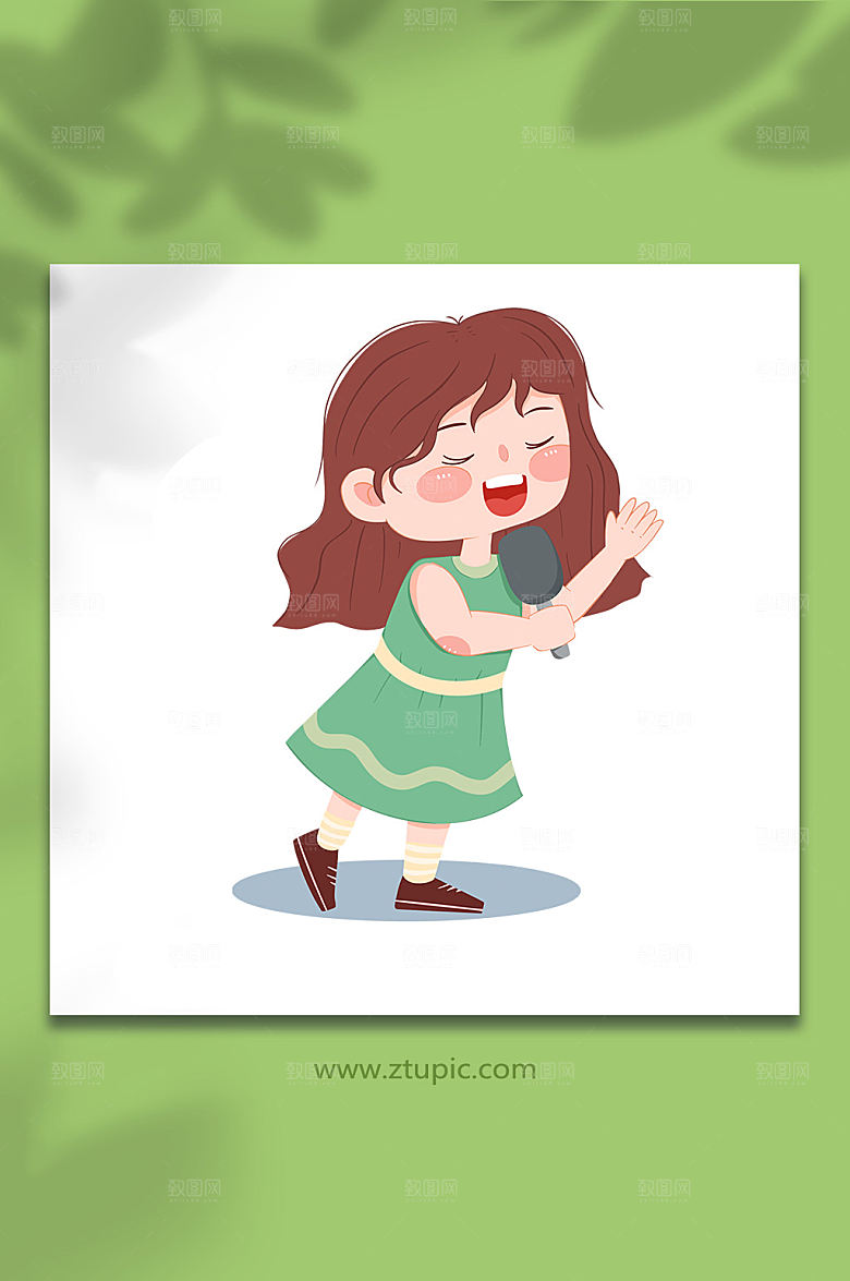 ⼿绘长发女生唱歌弹奏音乐设计插画