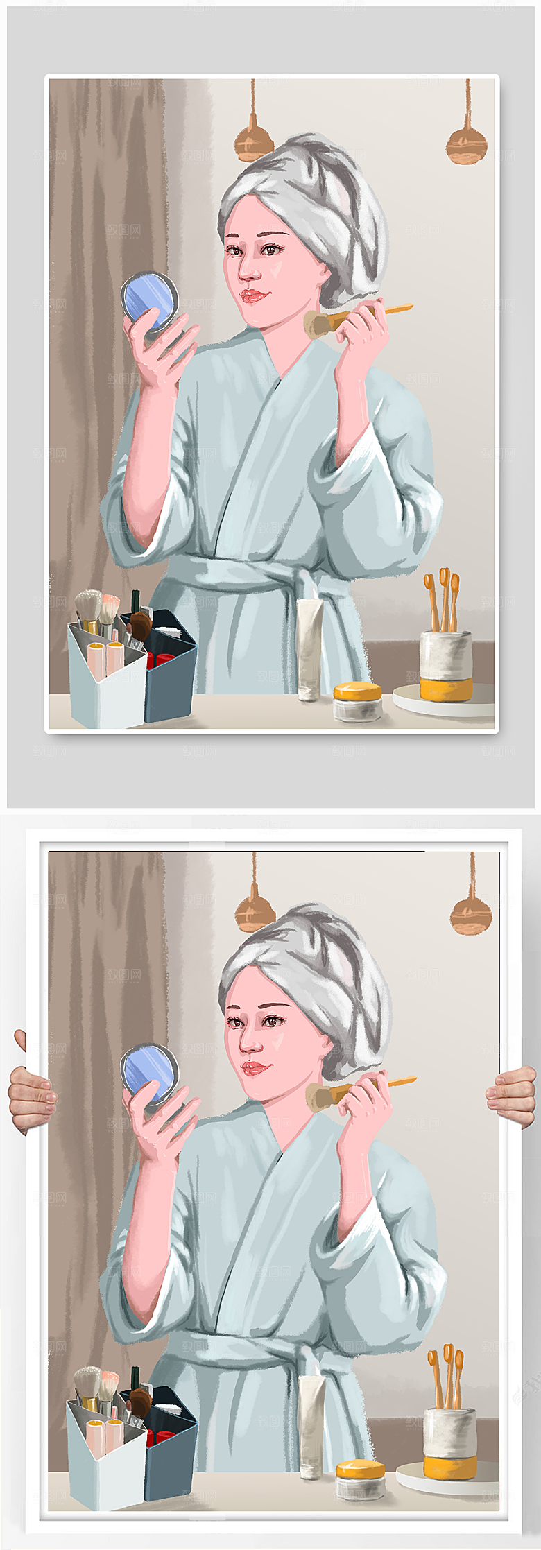 化妆人物美妆插画设计