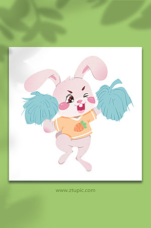 ⼿绘啦啦队兔子动物设计插画