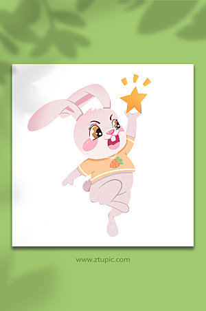 扁平明星兔子动物设计插画