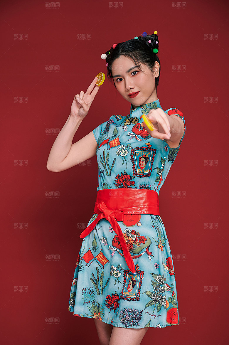 柠檬美食旗袍美女人物摄影图片
