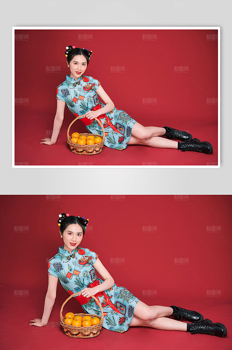 橘子大桔大利旗袍美女人物摄影图