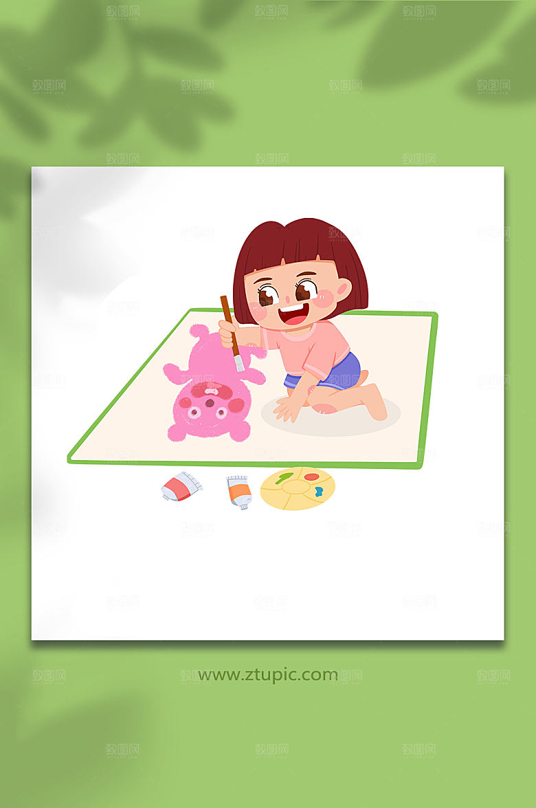 ⼩清新小熊美术书法设计插画