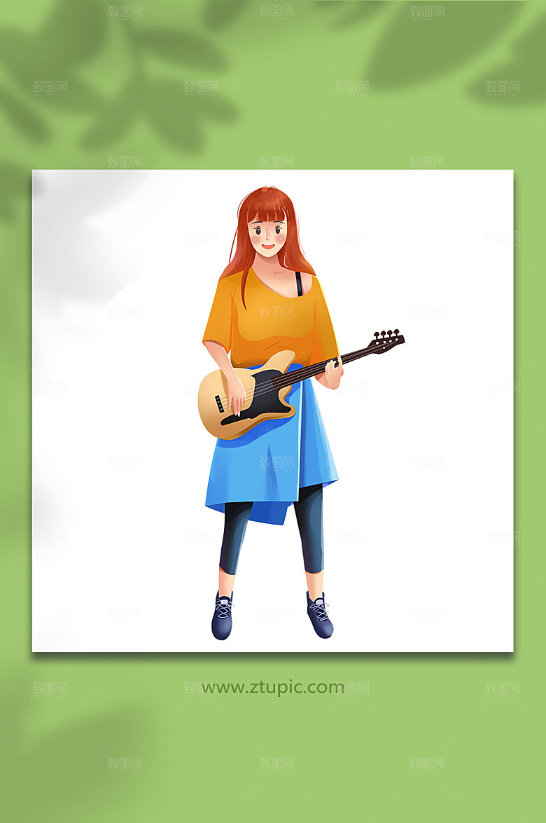 ⼿绘音乐弹电吉他唱歌人物插画设计