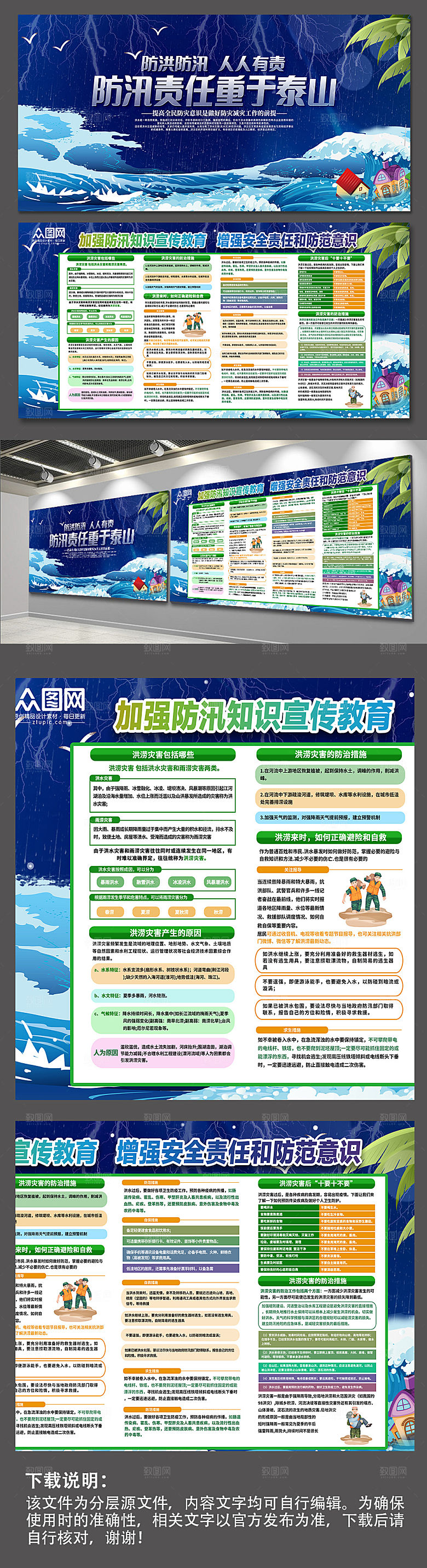 蓝色防洪安全防洪知识设计展板