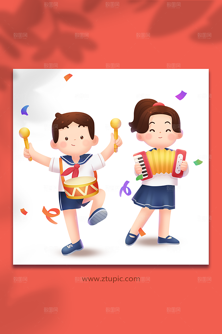 小学生出游国庆节原创插画国庆
