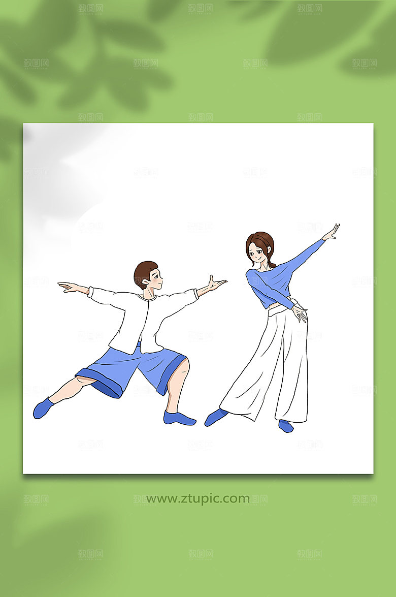 扁平双人现代舞人物插画设计