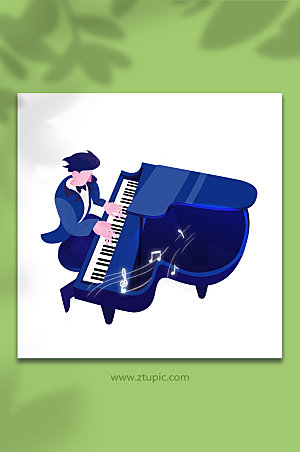 扁平音乐俯视弹钢琴人物插画模板
