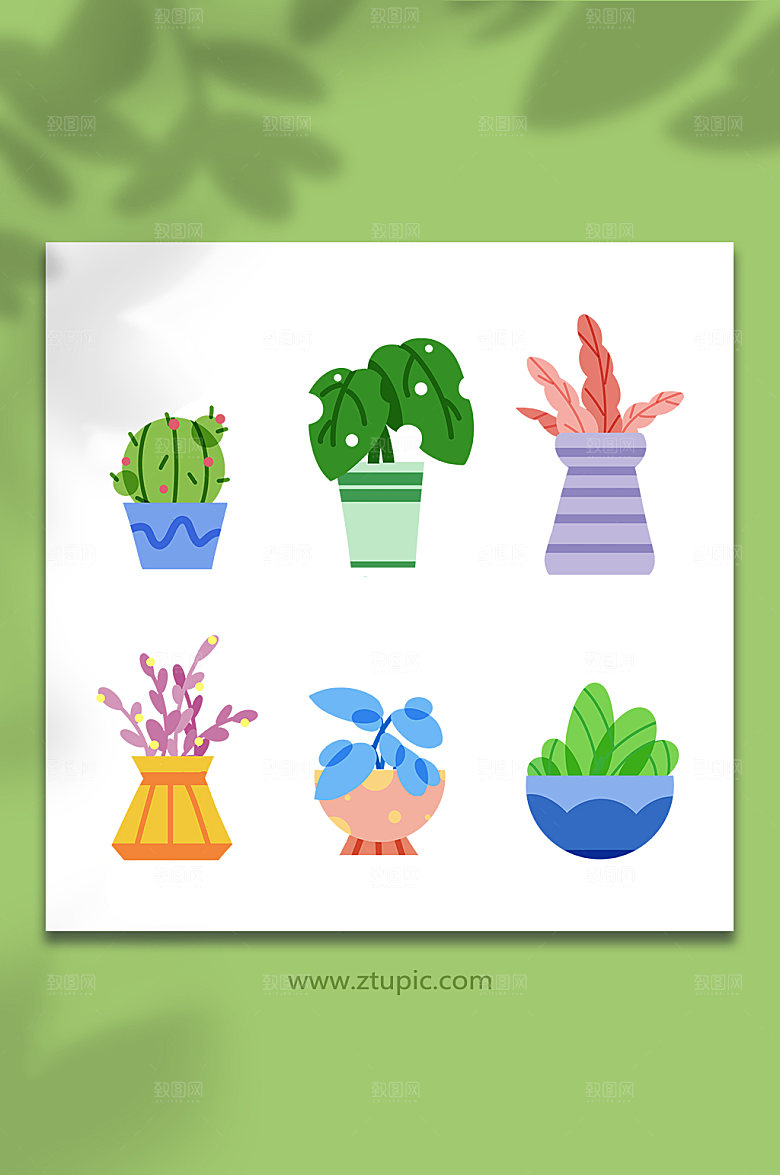 写实绿色植物盆栽设计插画