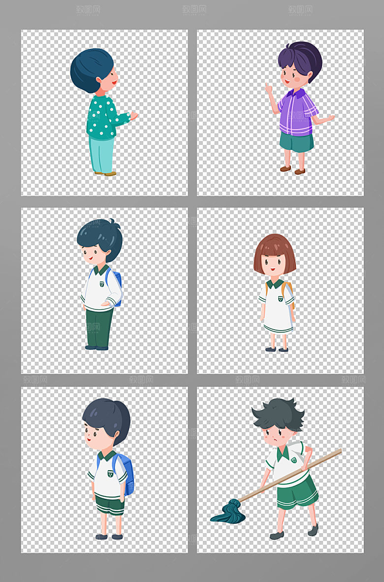 校服小朋友免抠元素合集
