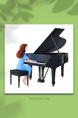 手绘弹钢琴唱歌音乐人物设计插画