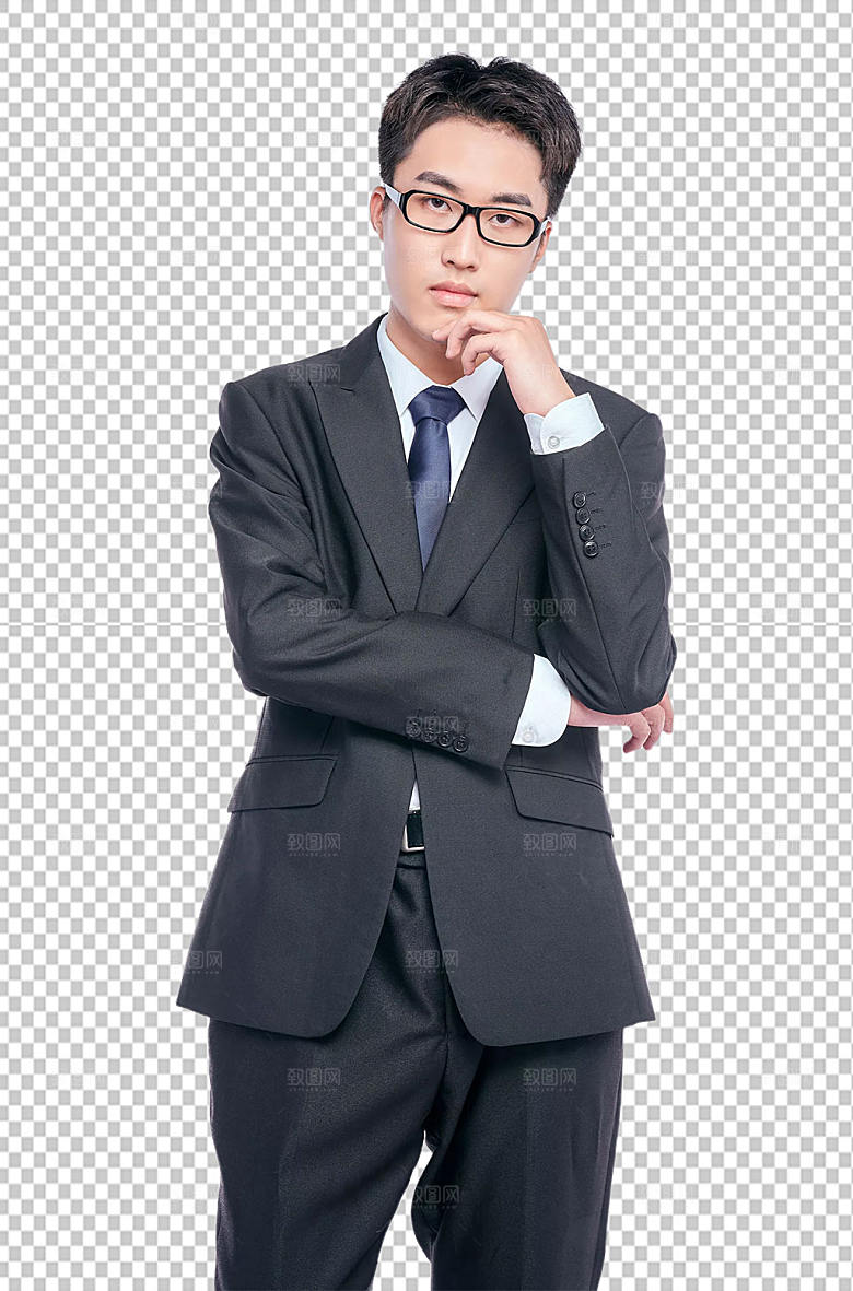 托腮成功西装男士人物摄影图