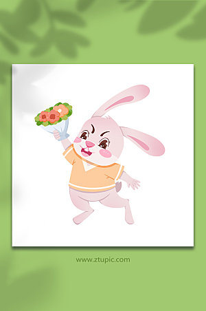 扁平献花兔动物系列插画设计