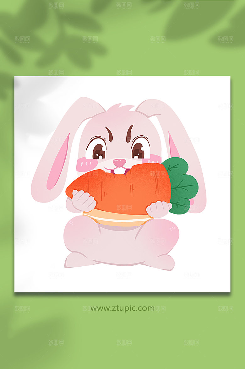 扁平吃货啃胡萝卜兔动物插画设计