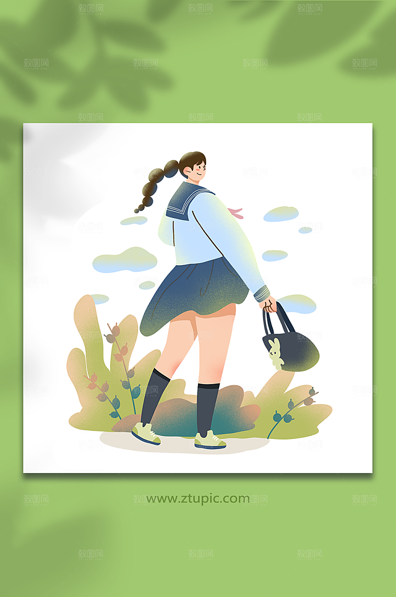 扁平校服开学季人物设计插画