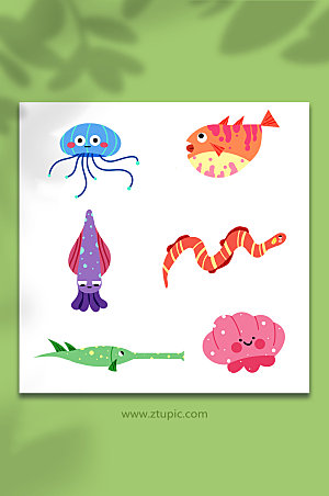 手绘海底动物插画设计