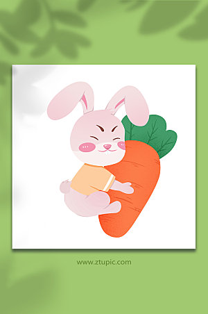 手绘拥抱兔子动物系列设计插画