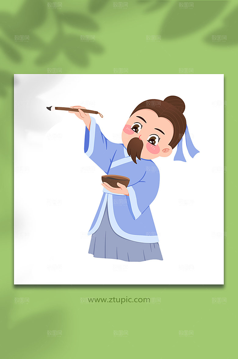 手绘文人墨客书法人物设计插画
