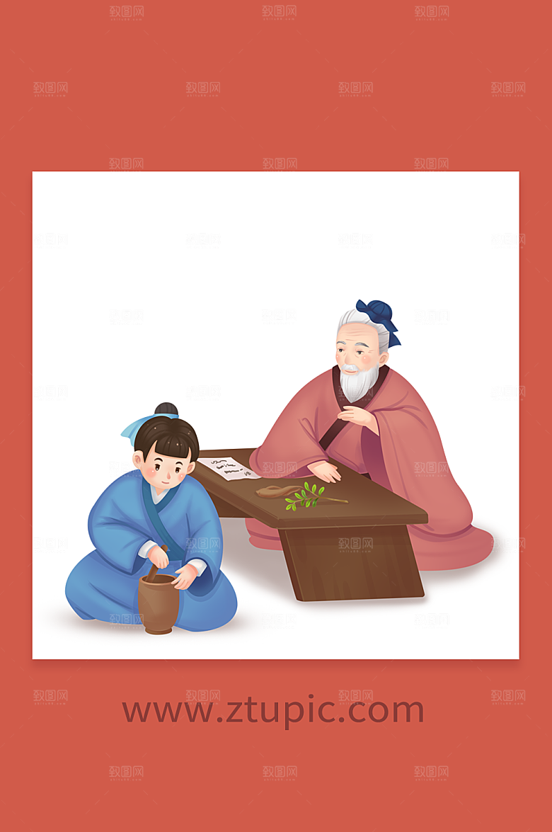 手绘老医师学徒中国医师节设计插画