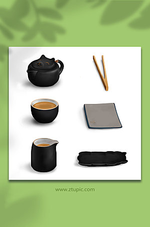 免抠套件黑色茶具物品元素