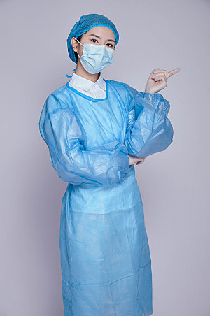 蓝色隔离服医生护士摄影图片
