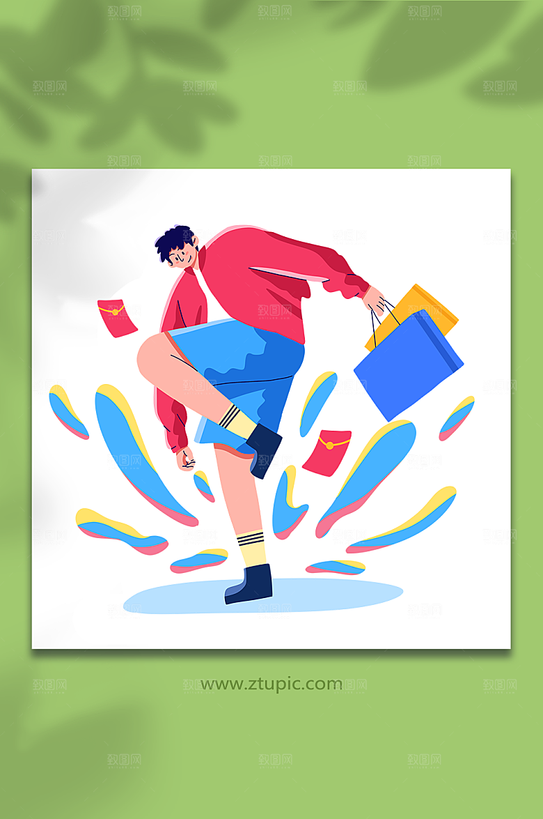 ⼿绘男站姿购物人物设计插画