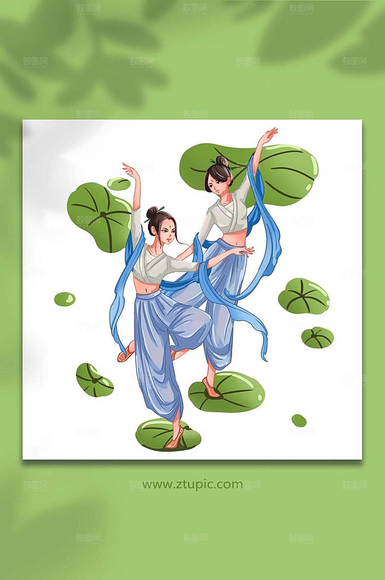 手绘舞蹈表演人物插画设计