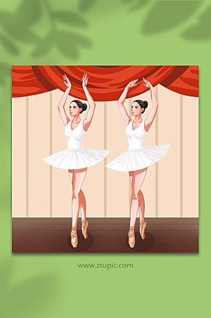 扁平芭蕾舞蹈表演人物设计插画