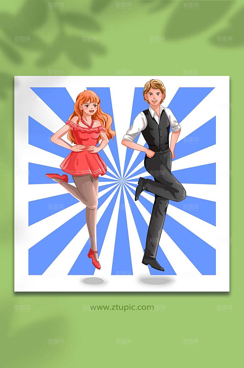 手绘踢踏舞蹈表演人物插画设计