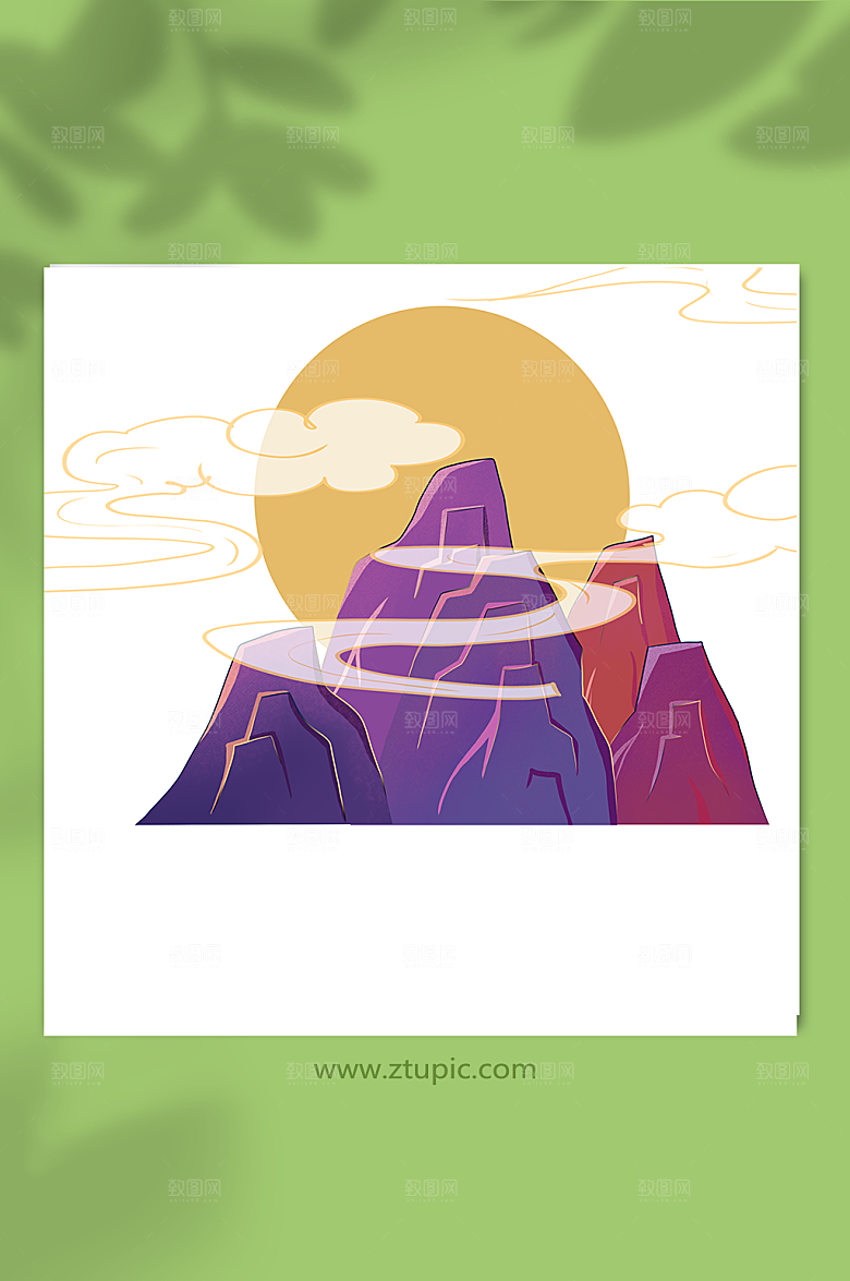 手绘大气国潮山水元素插画设计