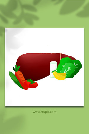 扁平营养蔬菜肝脏插画设计