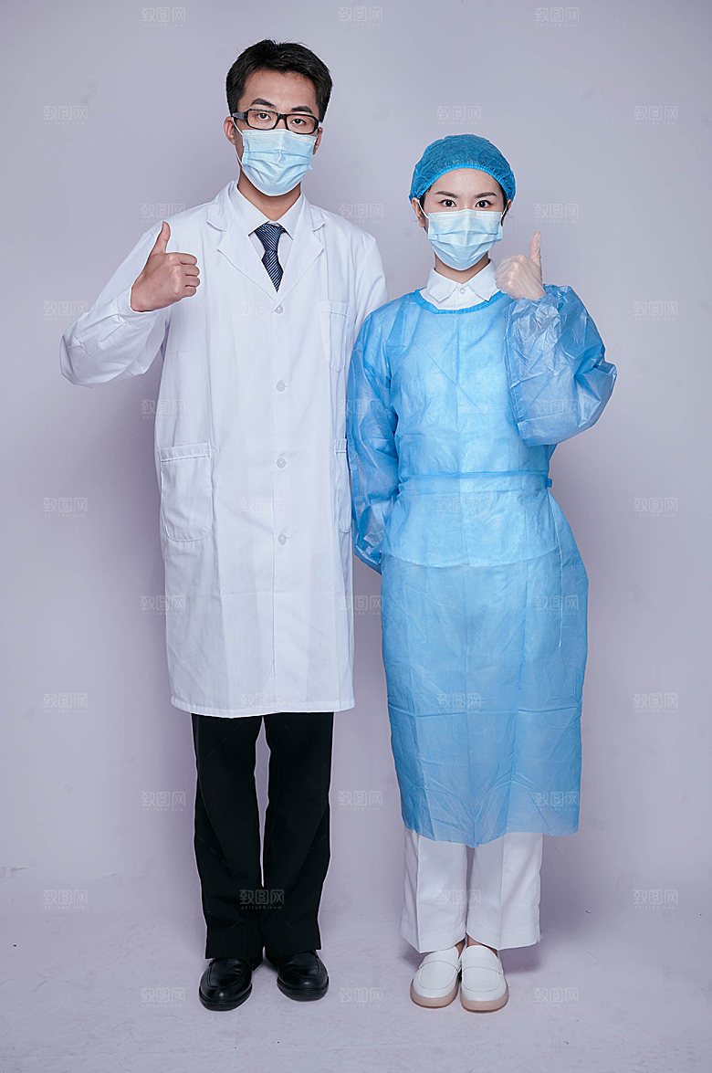 人物医生护士组合摄影图片点赞手势