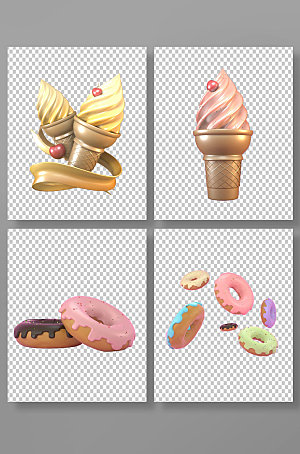 甜甜圈冰淇淋美食C4D模型