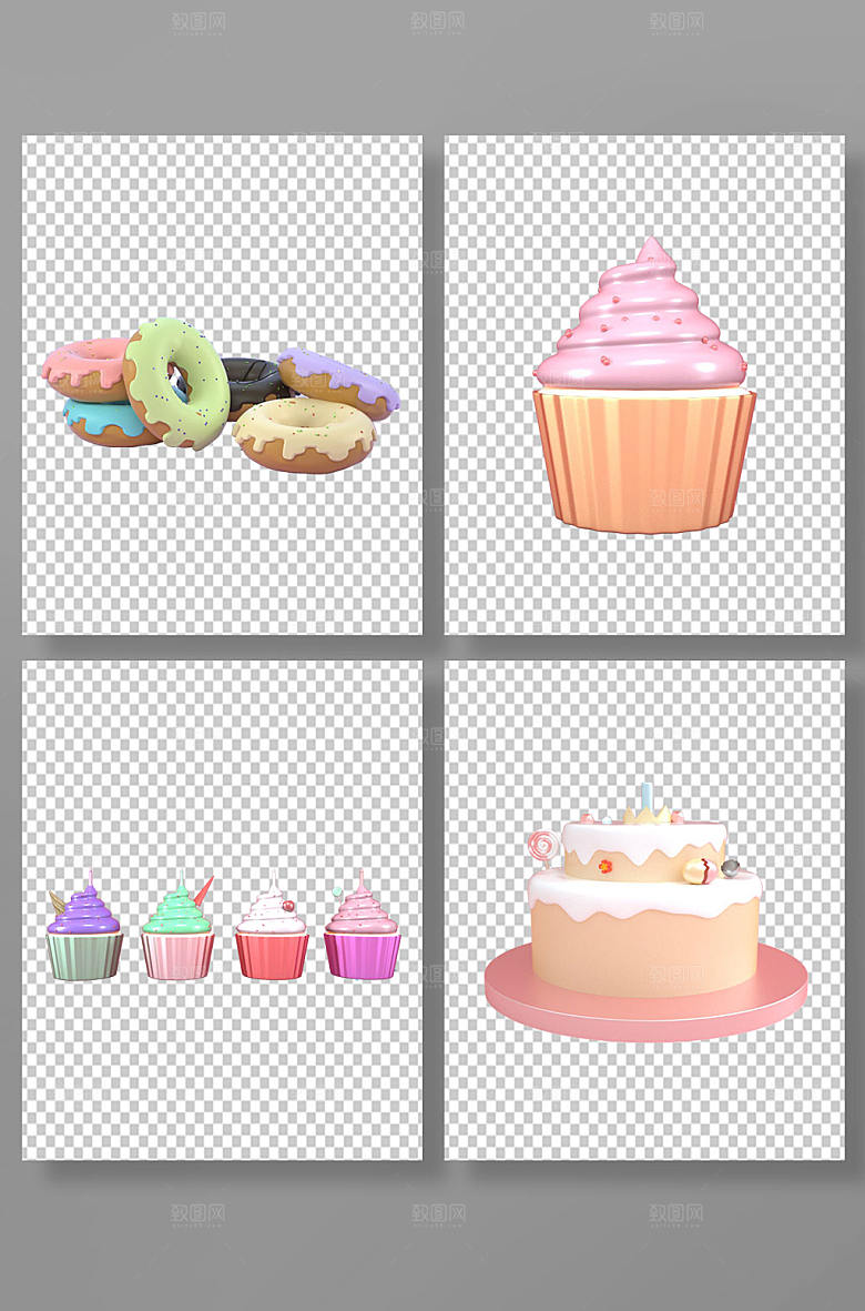 甜甜圈蛋糕美食C4D模型