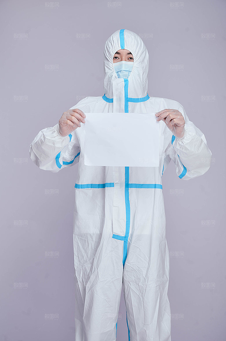 防护服抗疫拿病历本摄影图片