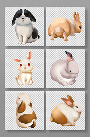 手绘可爱兔子宠物兔元素插画模板