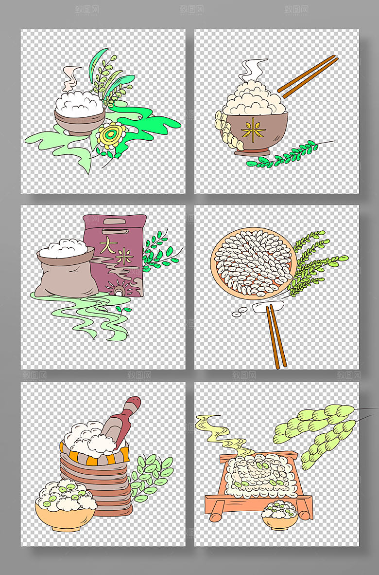 手绘大米麦穗大米包装设计插画