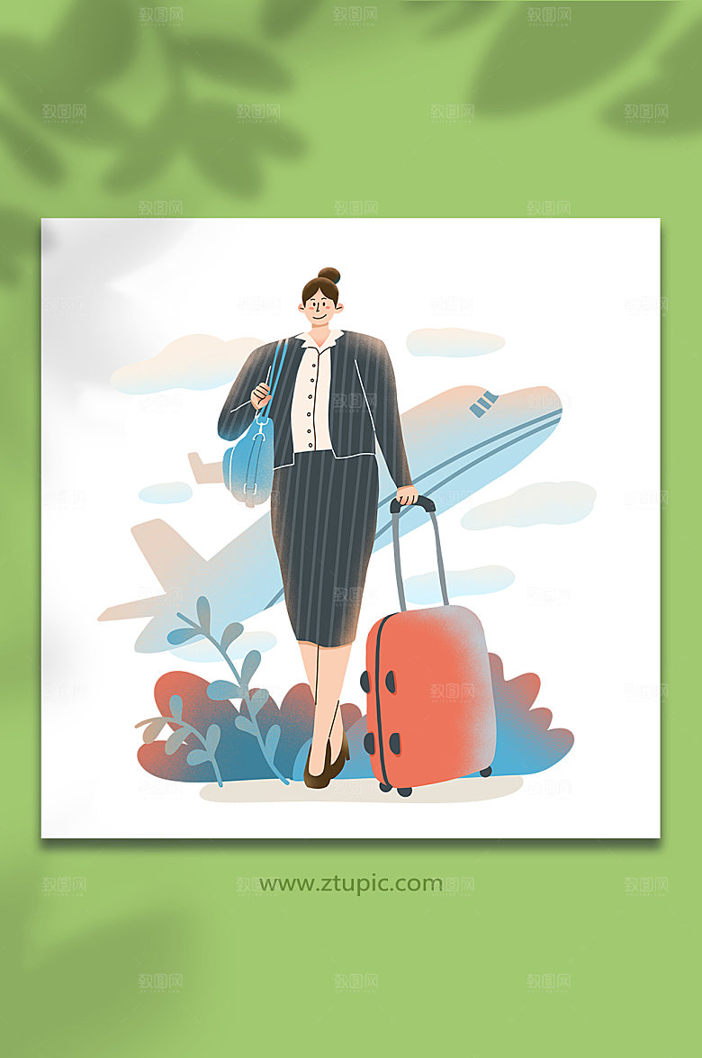 手绘差旅女商务扁平人物插画设计