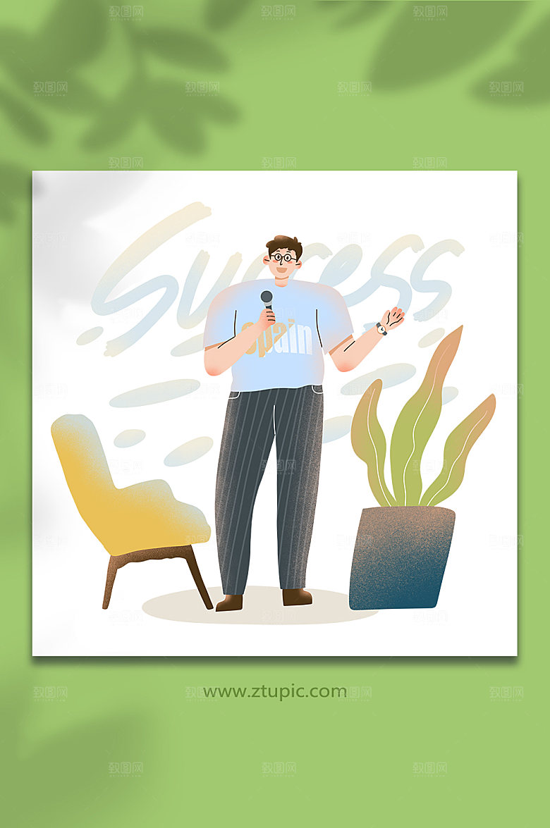 手绘演讲男商务扁平人物设计插画