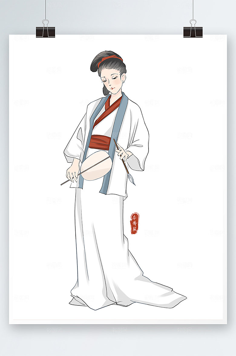 淡雅李清照古代诗人手绘插画设计