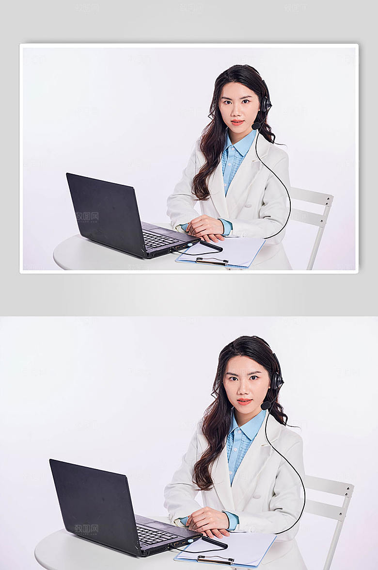职场客服女士电脑摄影图片